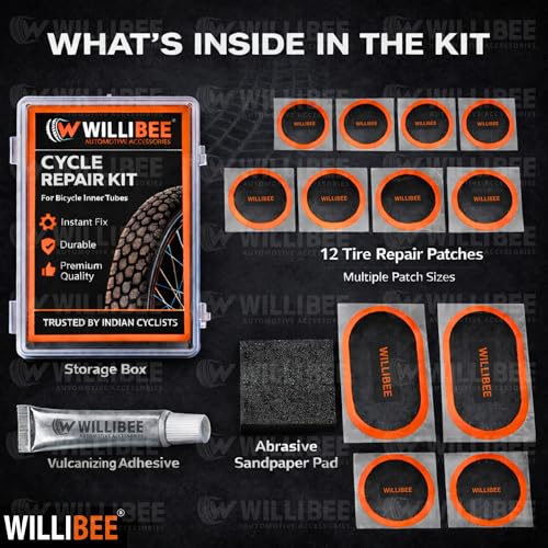 Image of WILLIBEE 15 Pcs Cycle Puncture Repair Kit for Bicycle Inner Tubes | Bike Tire Repair Patch Kit | Portable Cycle Puncher Kit for Tube Tyre