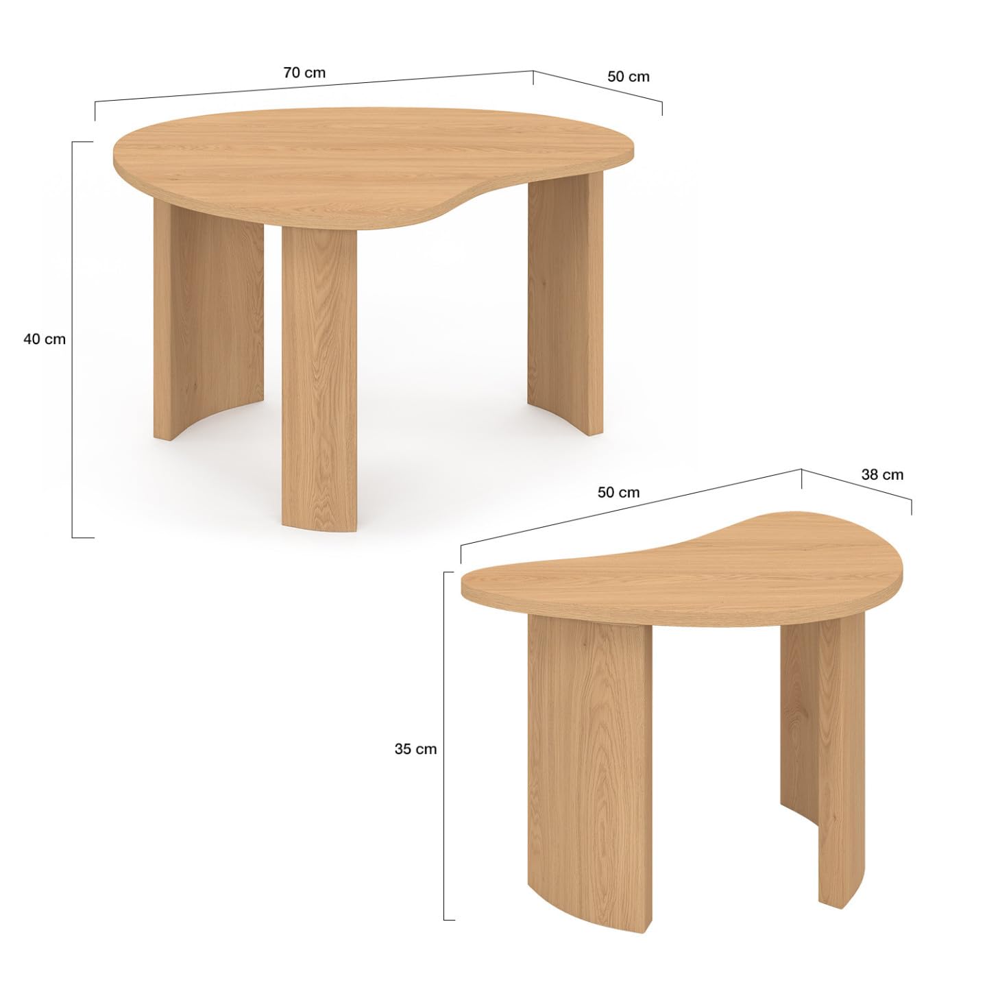 IDMarket Coline 70/50 - Mesa baja nido (2 unidades, madera de haya)