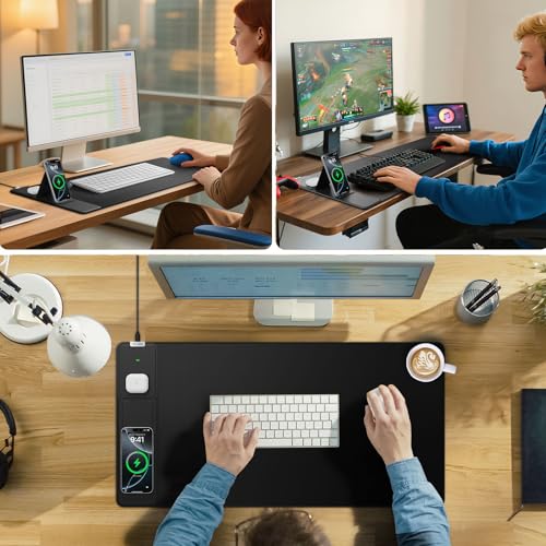 Image of Wireless Charging Mouse Pad with Foldable Phone Holder, 31.5 inchx15.8 inch, Black