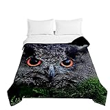 Chickw1 Tagesdecke Bettüberwurf Steppdecke, 3D Eule Drucken Tagesdecken mit Präge Wohndecke aus Mikrofaser Gesteppt Bettdecke für Einzelbett Doppelbett (Eule,230x260cm)