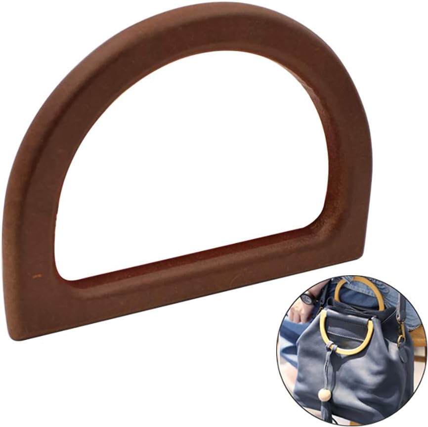 2 Pcs D Shaped Wooden Purse Handles Replacement Handbag Handles for Handmade Bags DIY Craft Brown