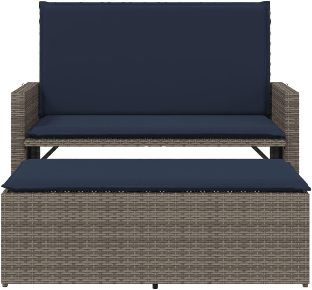 Patio Bench Gray PE Rattan Compact,Modern Convertible Garden Bench with Dual Function Sofa Bed for Outdoor and Indoor Use Patio Furniture