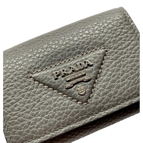Prada Womens Marmo Marble Grey Vitello Daino Leather Silver Logo Trifold Wallet 2MH0423