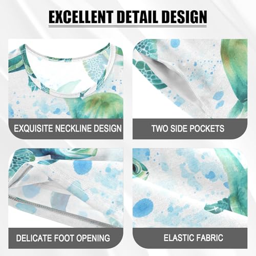 Sea Turtle Pattern Summer Cute Pajama Sets, Short Sets for Daily Wears and Sleep Wears4