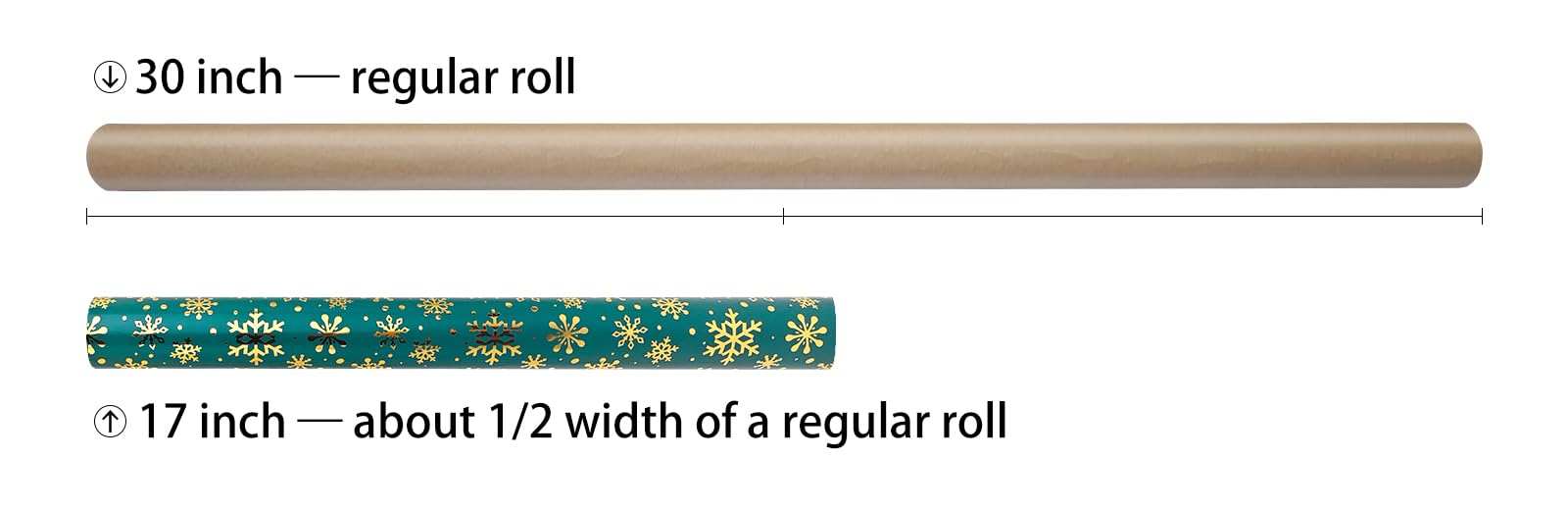 LDGOOAEL Mini rollo de papel de regalo de Navidad corto (17 x 120 pulgadas), copos de nieve de lámina dorada sobre verde