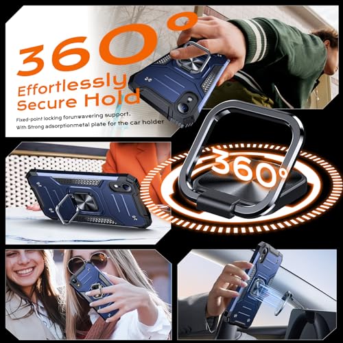 Image of Anqrp Heavy Duty Case for iPhone XR Case with Enhanced Ring Holder Grip Stand, Military Grade Shockproof Rugged Drop Protective Silicone Hard Slim iPhone XR Phone Case Cover,Vivid Blue