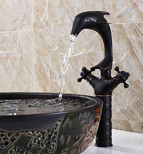 Lfdhsf Waterfall Tap Black Oil Rubbed Bronze Animal Dolphin Style Kitchen Bathroom Vessel Sink Faucet Swivel Spout Mixer Tap Single Hole Two Handles #TOP2