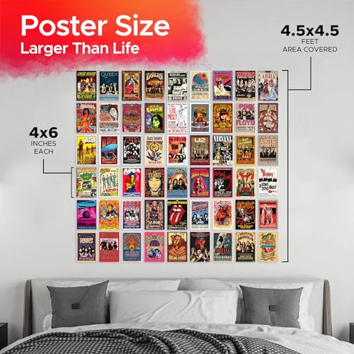 Image of CodersParadise Rock Band Wall Collage Kit - Aesthetic 4x6 Inch Music Posters for Bedroom, Dorm, Office & Living Room Decor | Vintage Cardstock Wall Art Prints with Glue Dots Included (Pack of 54)