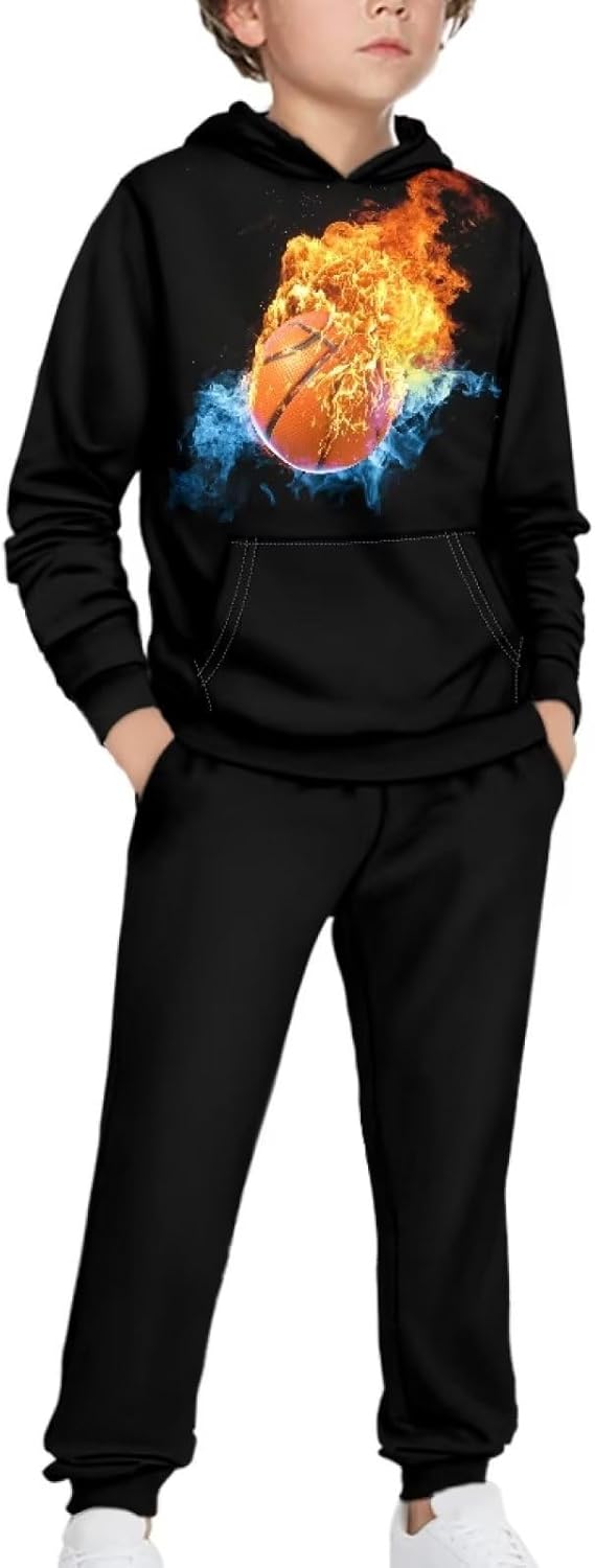 FOR U DESIGNS Boys Active Tracksuit Set Jogger Pullover Hoodies and Sweatpants Lightweight