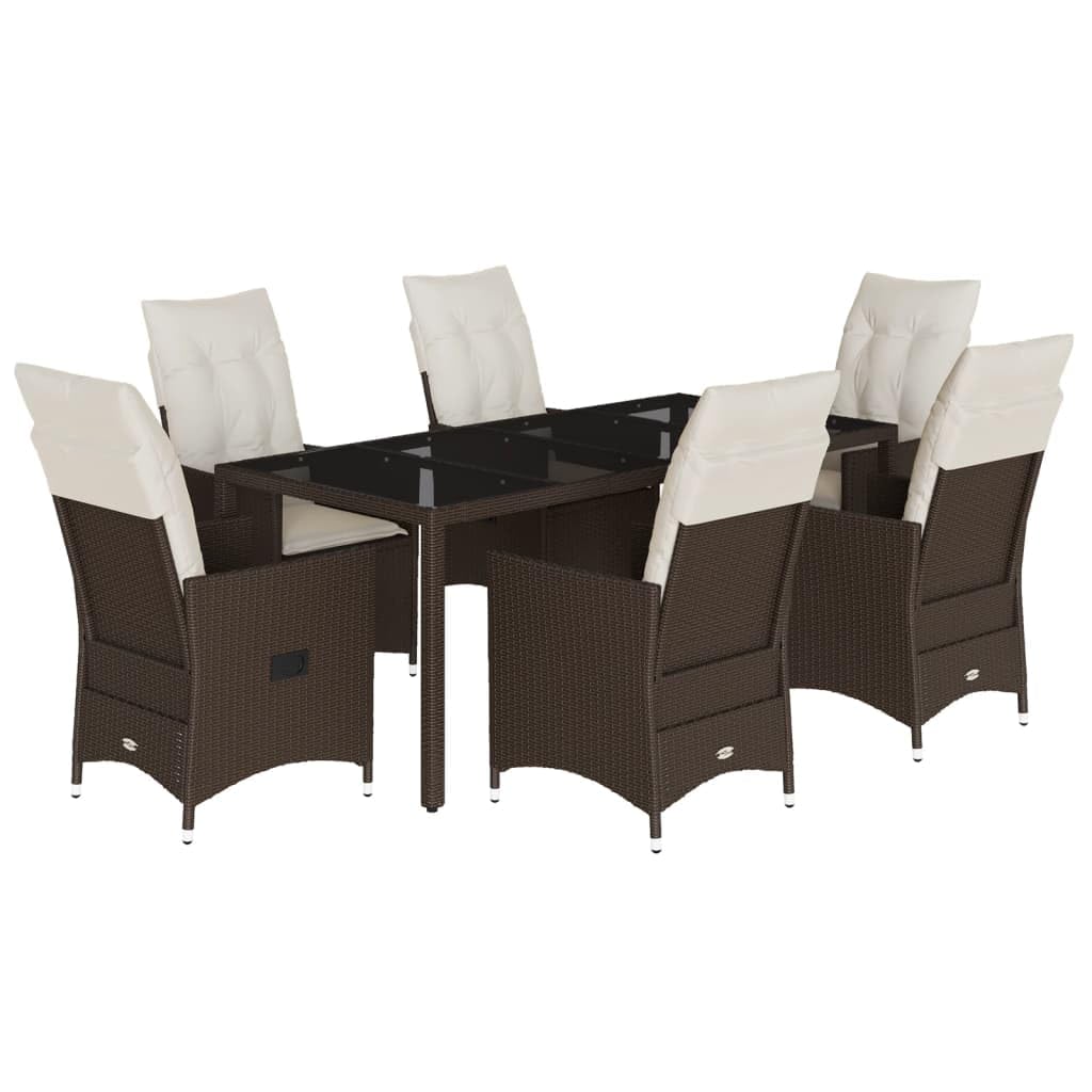 Set Comedor de jardín 7 pzas con Cojines Mesa y sillas terraza Exterior Muebles Jardin Exterior Muebles de Jardin ratán sintético marrón - 3276773