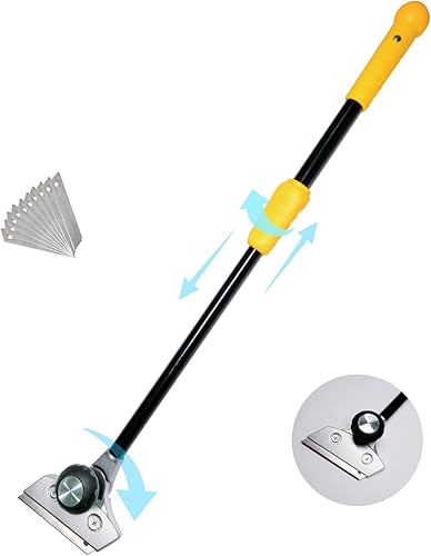 Rascador de suelo de mango largo resistente con cabezal giratorio, rascador de hoja de carburo, herramienta raspadora de pintura elástica para madera