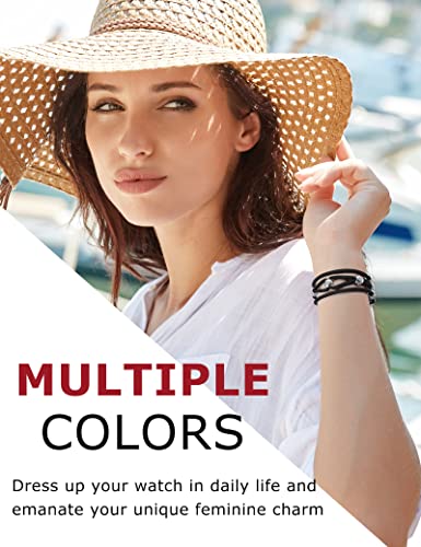 Wearlizer Perlenarmband f&uuml;r Damen, handgefertigt, elastisches Nylon, dehnbar, Solo-Loop, Boho, niedliches Ersatz-Uhrenarmband 4, Gr&ouml;&szlig;e M (15,5 - 16,5 cm), schwarz, f&uuml;r Versa 4/Versa 3/Sense 2/Sense