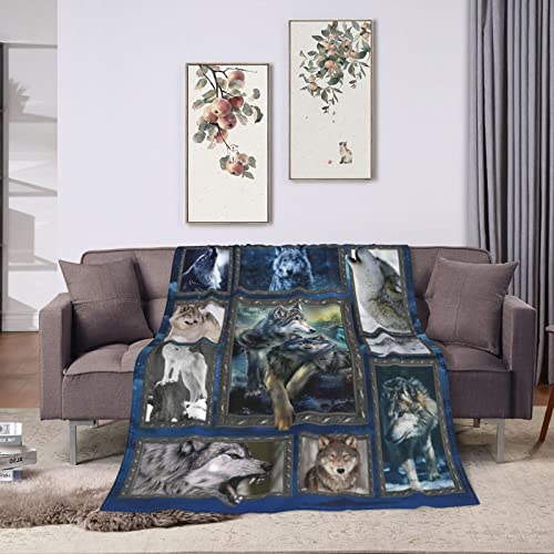 Wolf Blanket For Boys Men Howling Wolf Pattern Throw Blanket Ultra Soft Cozy Fleece Bedding Blanket For Kids Adults Couch Sofa Gifts For Wolves Lovers 50"X40" #TOP2