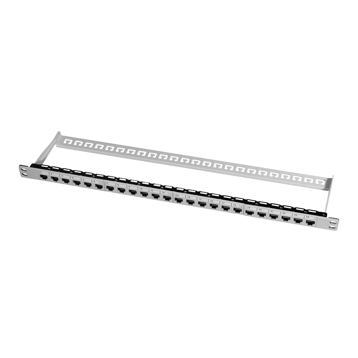 Патч-панель/разветвитель LogiLink NK4039 Keystone на 24 розетки, экранированная, 0,5 HE (высота блока), светло-серый.