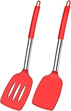 Carrot - Pack of 2 Silicone Solid Turner Spatula,Non Stick Slotted Kitchen Spatulas,High Heat Resistant BPA Free Cooking Utensils,Ideal Cookware for Fish,Eggs,Pancakes (RED)