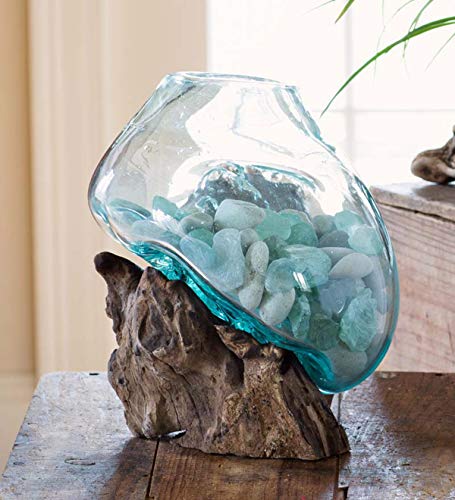 OMA Molten Glass on Driftwood – Hand Blown Vase, Terrarium, or Planter Centerpiece for Coastal & Boho Home Décor (7