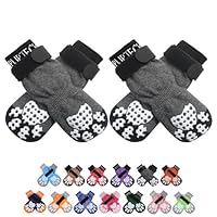 PUPTECK Anti-Slip Dog Socks with Double Sides Grips for Small Medium Large Dogs Hardwood Floors Prevents Licking, Dog Shoes for Hot Pavement Traction Control Paw Protector for Senior Dogs, Grey L