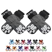 PUPTECK Anti-Slip Dog Socks with Double Sides Grips for Small Medium Large Dogs Hardwood Floors Prevents Licking, Dog Shoes for Hot Pavement Traction Control Paw Protector for Senior Dogs, Grey S