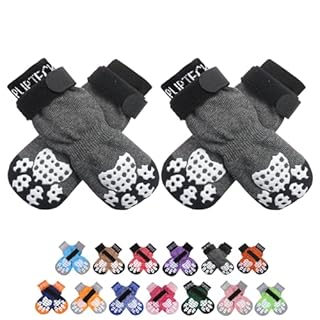 PUPTECK Anti-Slip Dog Socks with Double Sides Grips for Small Medium Large Dogs Hardwood Floors Prevents Licking, Dog Shoes for Hot Pavement Traction Control Paw Protector for Senior Dogs, Grey S