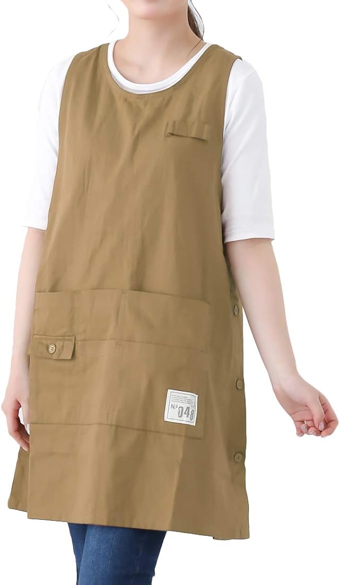 Amazon Co Jp ワンピース エプロン 綿混 チュニック タブリエエプロン ロング シンプル 無地 M タグ付き 03ベージュ 服 ファッション小物
