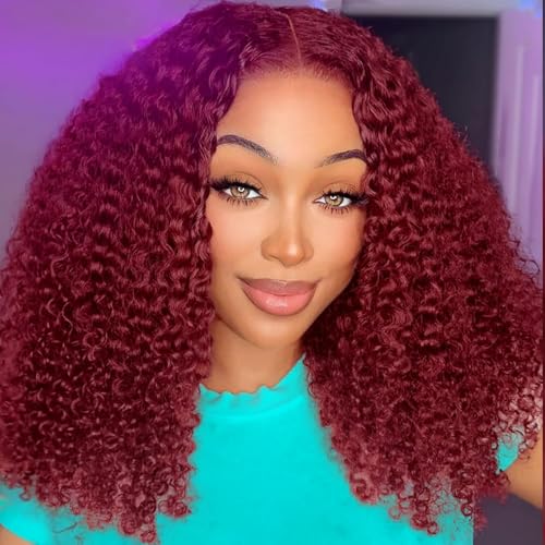 Image of 18 Inch Burgundy Bob Wig Human Hair 13x4 HD Deep Wave Lace Front Wigs Human Hair 99j Wine Red Short Curly Bob Wig Water Wave Human Hair Wig 180% Density Wet Wavy Colored Wig for Women Pre Plucked
