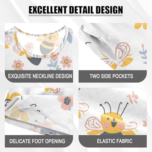 ALAZA Cute Funny Bee Pajamas Set Short Sleeve Cotton Sleepwear Summer Pjs 2 Piece 5-14Y4