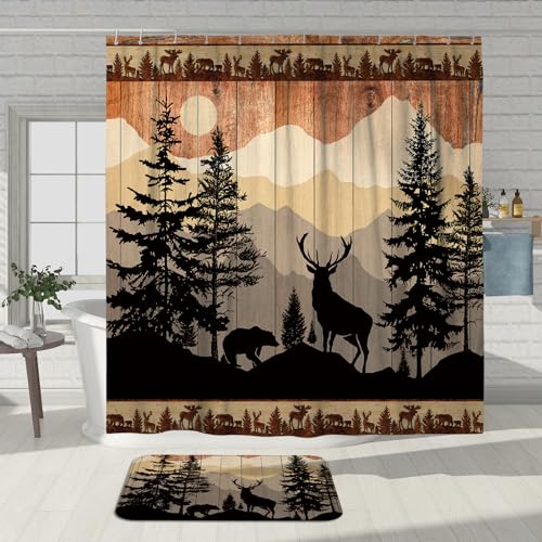 Witzest 3Pcs Rustic Deer Bathroom Sets with Shower Curtain and Rugs, 72'' Shower Curtain and Two Non-Slip Washable Bath Mats (15.7''x23.6''&19.7''x31.5''), Cabin Farmhouse Bathroom Decor by Witzest - Image 3