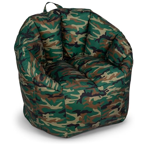 Big Joe Milano Bean Bag Chair for Kids, Teens, Adults, Durable Easy-Clean Green Woodland Camo Smartmax, Durable Nylon Polyester Blend, Lightweight Seat for Reading Nook and Gaming, 2.5 foot Refillable