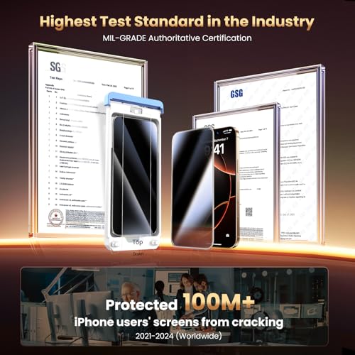 Uyiton【3D Full Glue Privacy Screen Protector for iPhone 16 Pro Max - 28° Anti-Spy, Full Adhesion No Bubbles, 3D Curved Edge 0% Obscured View, Anti-Fingerprint & Scratch Proof Tempered Glass, 2 Pack by Uyiton - Image 5