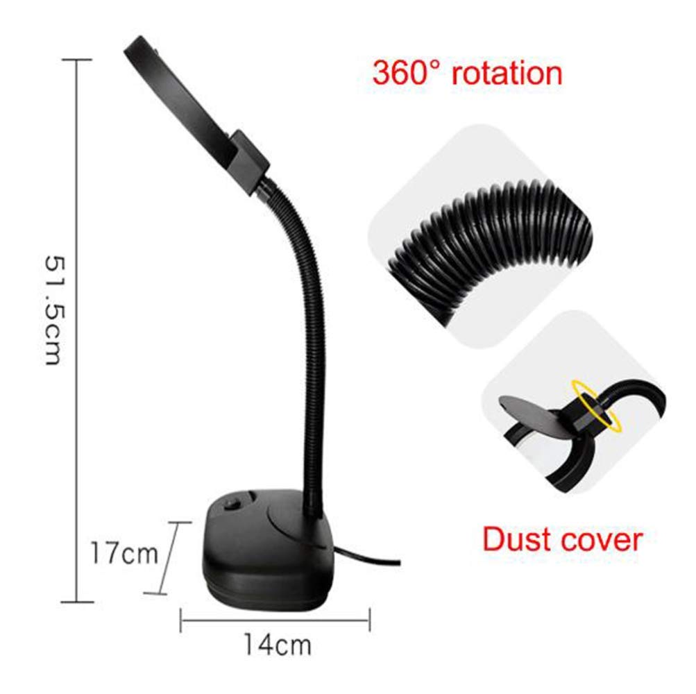 Lupa 5X 80mm, Lupa Manos Libres con Soporte Luminoso, Regulable En Altura, Lupa Iluminada De Sobremesa para Lectura, Manualidades, Banco De Trabajo