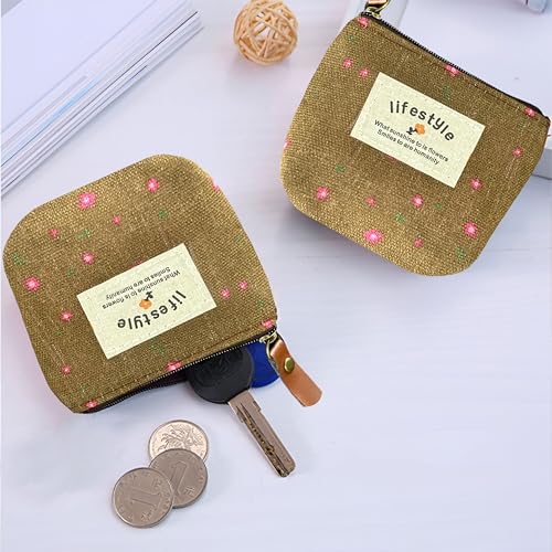 Image of Kraptick Multipurpose Coin Pouch for Men & Women, Compact Coin Organiser, Cash & Coin Holder Pouch, Stylish Mini Money Pouch for Everyday Use (Brown Flower)