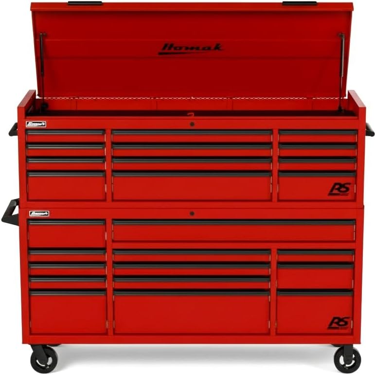 Homak 72" RS Pro Combo Rolling Hutch and top Chest (ToolChest, Red)