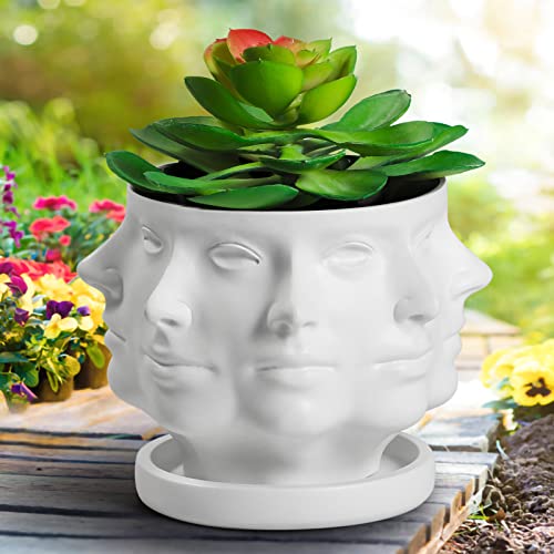 Daiuyvol Abstract Polyface Planters Pot Unique Multi-Face Succulent Pot For Indoor Outdoor Plants Head Planter With Drainage Hole&Tray Cute Funny Face Planter Pots Birthday Christmas Garden Gift #TOP5