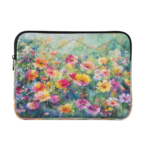 Watercolor Flowers Green Laptop Sleeve for 13-13.3 IN Water Resistant Portable Laptop Sleeve Bag Case for Airport Carry on Travel