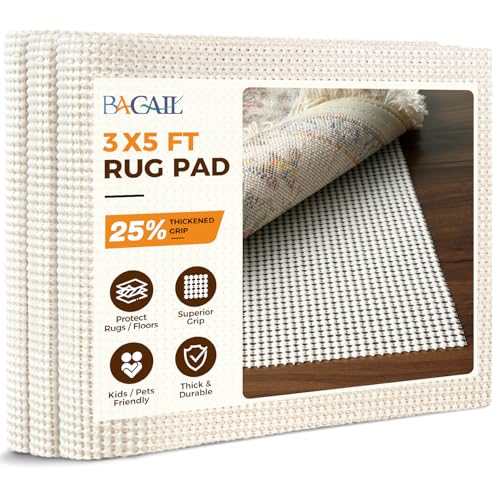 BAGAIL BASICS 3 x 5 FT Rug Pad Gripper for Hardwood Floors, Non Slip Rug Pads for Area Rugs, Extra Thick Under Rug Padding, Protect Your Rugs & Floors