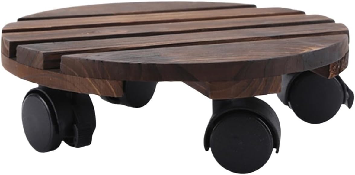 Potted Plant Stand Flower Pot Wooden Trolley 360 Degree Rotatable(30cm)