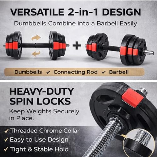 2-in-1 Adjustable Dumbbells and Barbell Set | 15kg Weight Training Equipment | Strength & Muscle Building for Home Gym