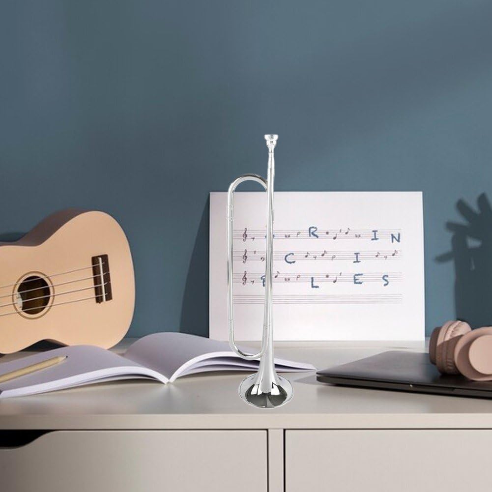 Tromba a Tromba Piatta retrò con Bocchino Strumento Musicale in Ottone Corno Giovanile per Orchestra Militare di Cavalleria della Banda Scolastica