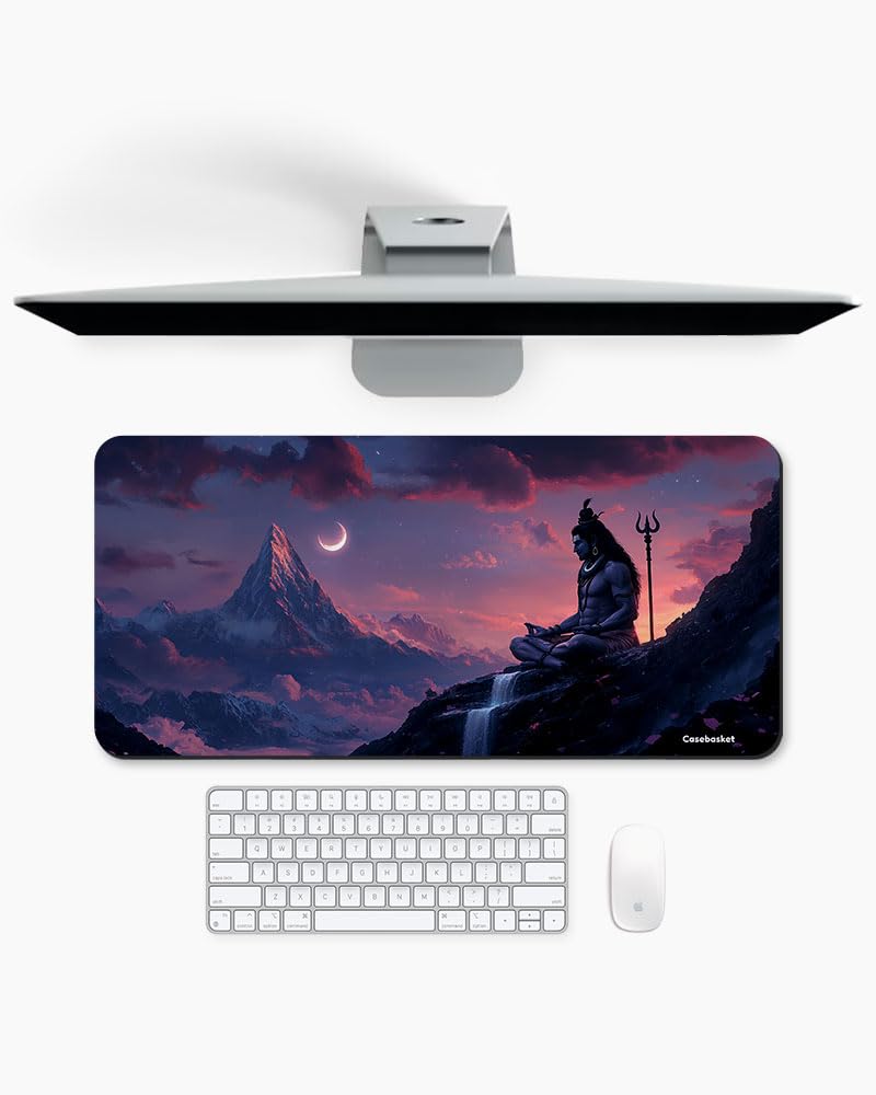 Premium Deskmat | Gaming Mouse Pad | Desk Mat | Stitched Edges | Non-Slip Rubber Base Computer Laptop | Keyboard Mouse Pad for Office & Home (Lord Shiva)-image-2