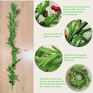 Norfolk Pine Garland 6ft Realistic Artificial Greenery for Table Mantle Wall Indoor and Outdoor Christmas Decorations