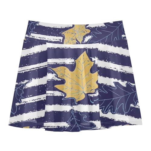 Joisal Autumn Leaves Navy Blue Stripes Athletic Shorts Girls Skorts Tennis Skirts Toddler Clothes Flowy Skort 3t2