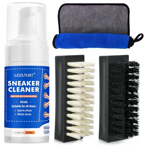 Kit de limpieza de zapatos con cepillo, limpiador de zapatos para eliminar manchas y suciedad, productos de cuidado de zapatos para zapatos blancos, cuero, punto, botas, lona, limpiador de gamuza