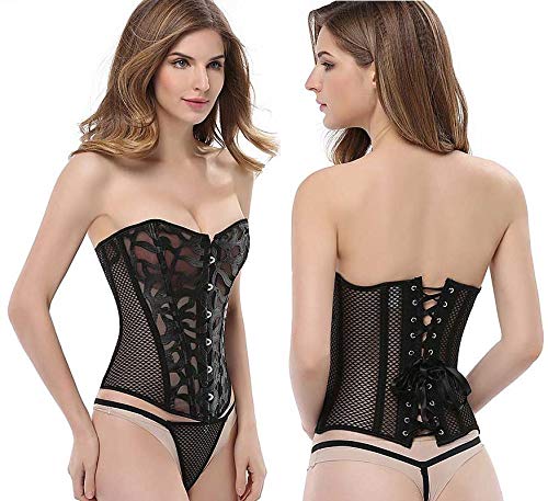 Corset Corpete Corselet Espartilho Sexy Modelador Tela Preto