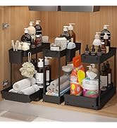 Sevenblue 3 Pack Under Sink Organizers and Storage L-Shaped, 2 Tier Sliding Bathroom Organizers a...