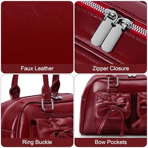 Image of Juoxeepy Ita Bag Cute Bow Purse Aesthetic Japanese Shoulder Bag Faux Leather Tote Bag Y2k Red Handbag Purse