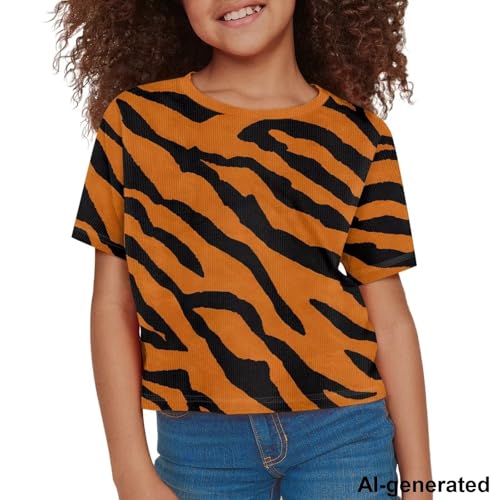 Image of Cute Crop Tops for Girls Short Sleeve Summer T Shirts Fashion Graphic Tees Crew Neck Pullover Tee 5-14 Years