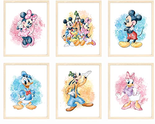 Nistio® Mickey Mouse And Friends Watercolor Prints, Mickey Mouse Wall Art Decor, Minnie Mouse Wall Prints, Set Of 7, Donald Duck, Goofy, Pluto, Daisy Duck, 8X10 Inches (Unframed) #TOP27