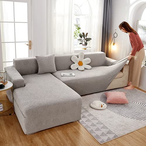 Housse canapé extensible en velours jacquard en forme de L tout compris