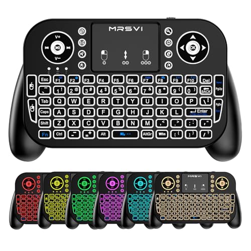 MRSVI Mini Keyboard with Touchpad-2.4GHz & Bluetooth Dual-Mode,7-Color Backlight, Multimedia Hotkeys, Rechargeable, for Android TV Box, Smart TV, Projector, PS3, PC, Tablet, Windows/iOS/Android
