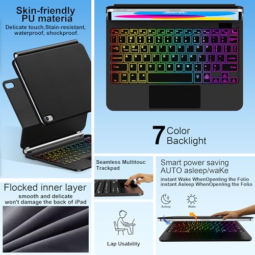 Image of GGQFGTOJ Keyboard Case for iPad 11th (A16) & 10th Generation,Magic Keyboard with 7 Colors Backlight,Multi-Touch Trackpad - Floating Cantilever Stand - Magnetic Case for iPad 11th Inch /10.9 Inch